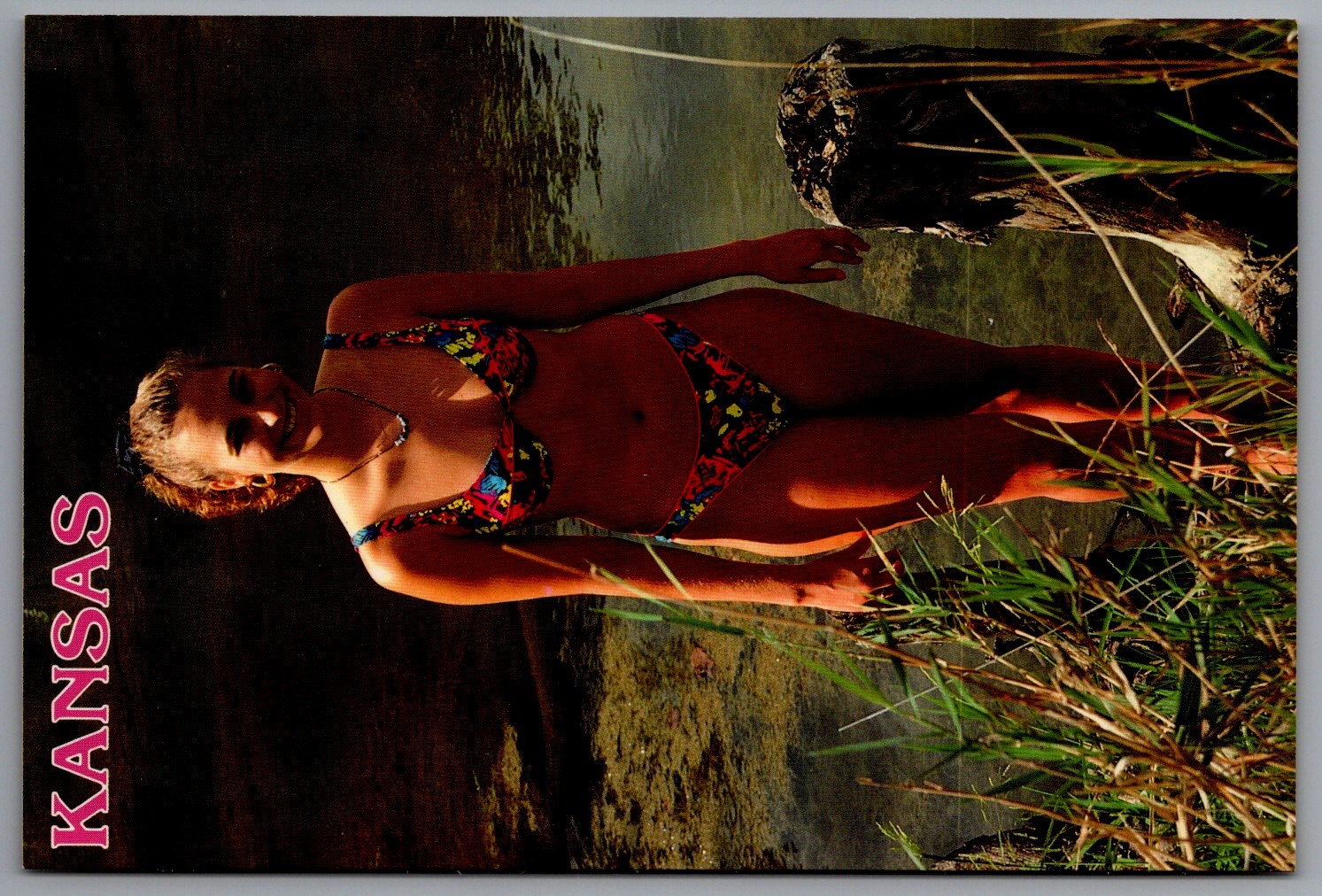 Kansas Continental Postcard Clinton Lake Lawrence KS Christie Swimsuit Student