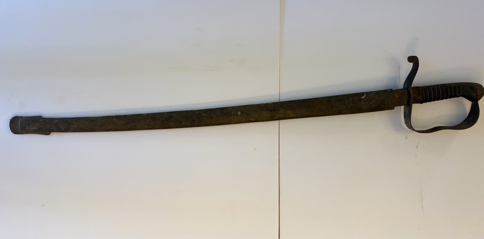 Antique 19th Century Military Short Sword with Scabbard Iron D-Guard