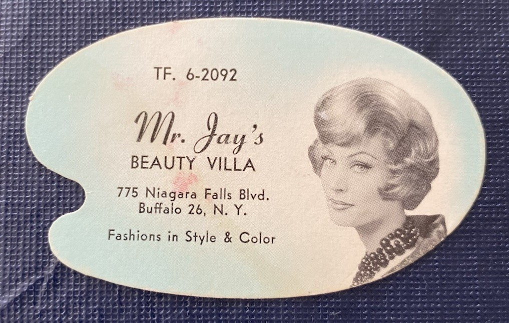 Vintage 1960\'s Buffalo NY Mr Jay\'s Beauty Villa Hairdresser Appointment Card