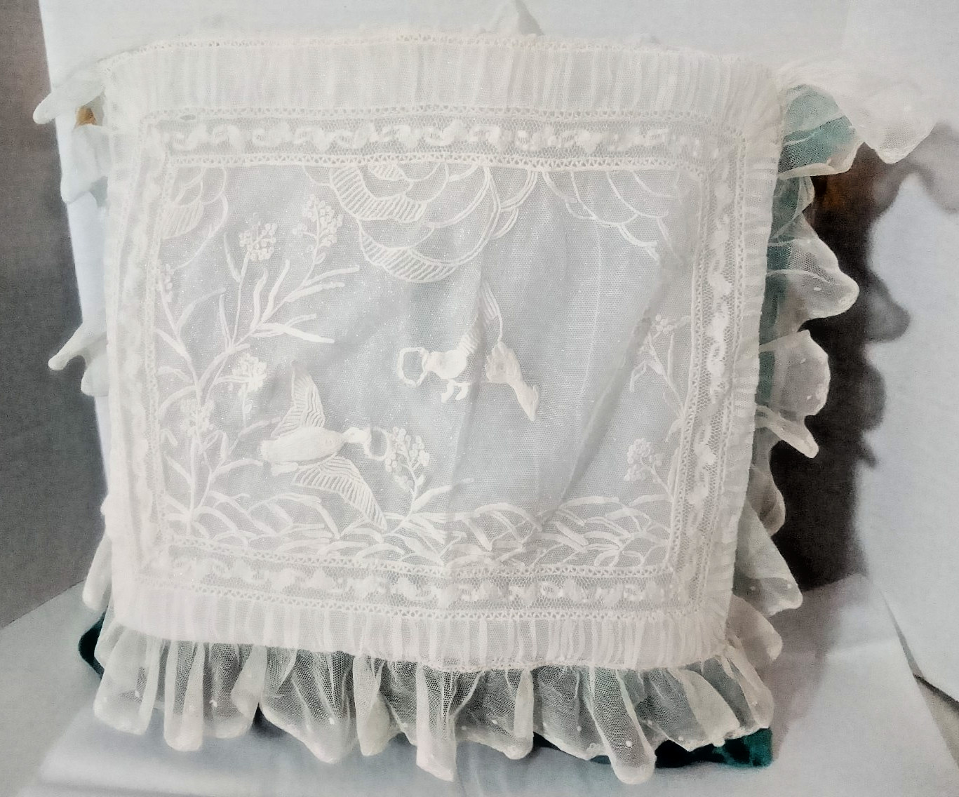 VTG Marghab  Fine White Hand Embroidered Organdy Lace Pillowcase - Wild Duck