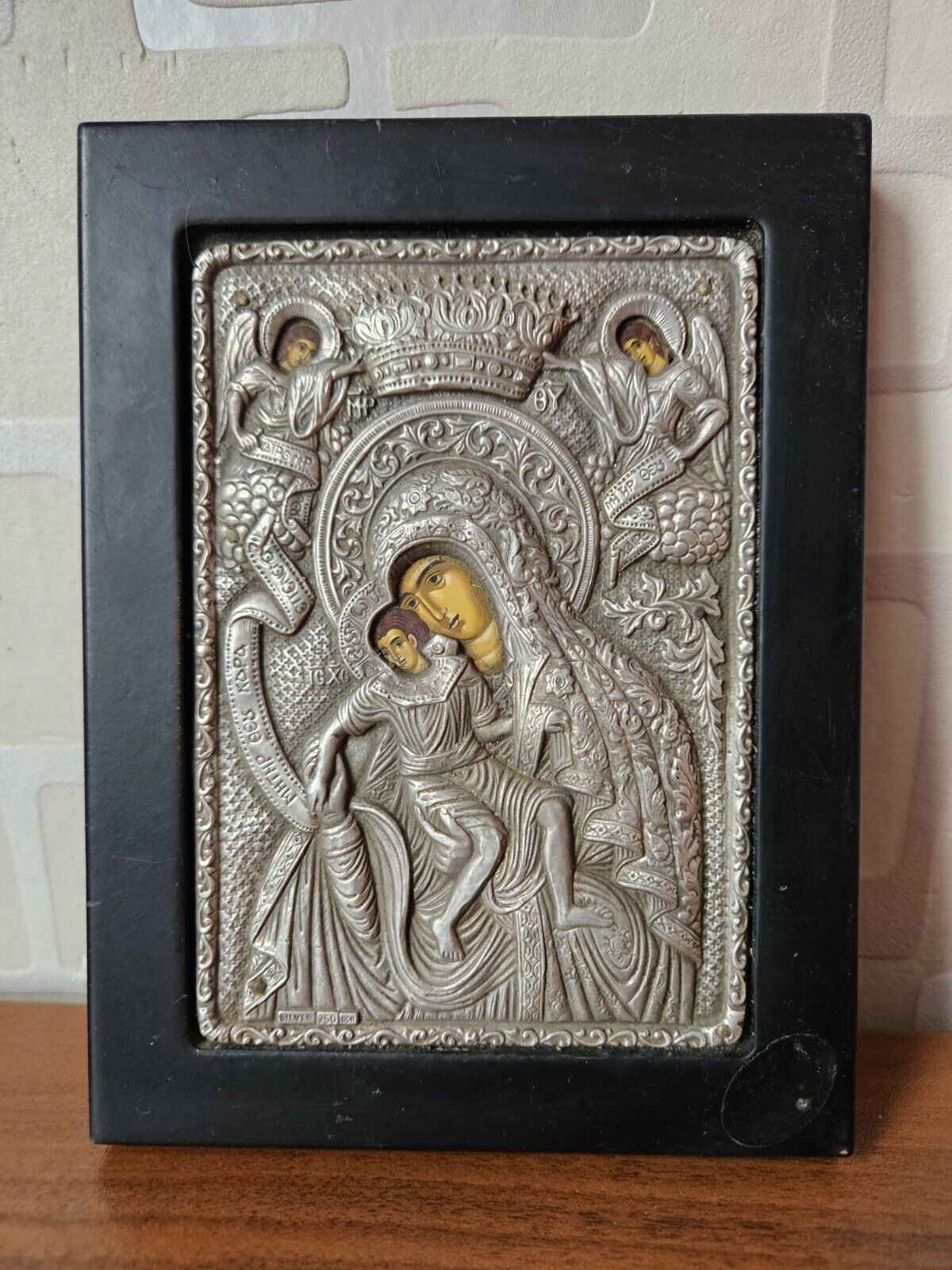 RRR RARE  Vintage 950 Sterling Silver Greek Icons Byzantine Icon Mother & Child