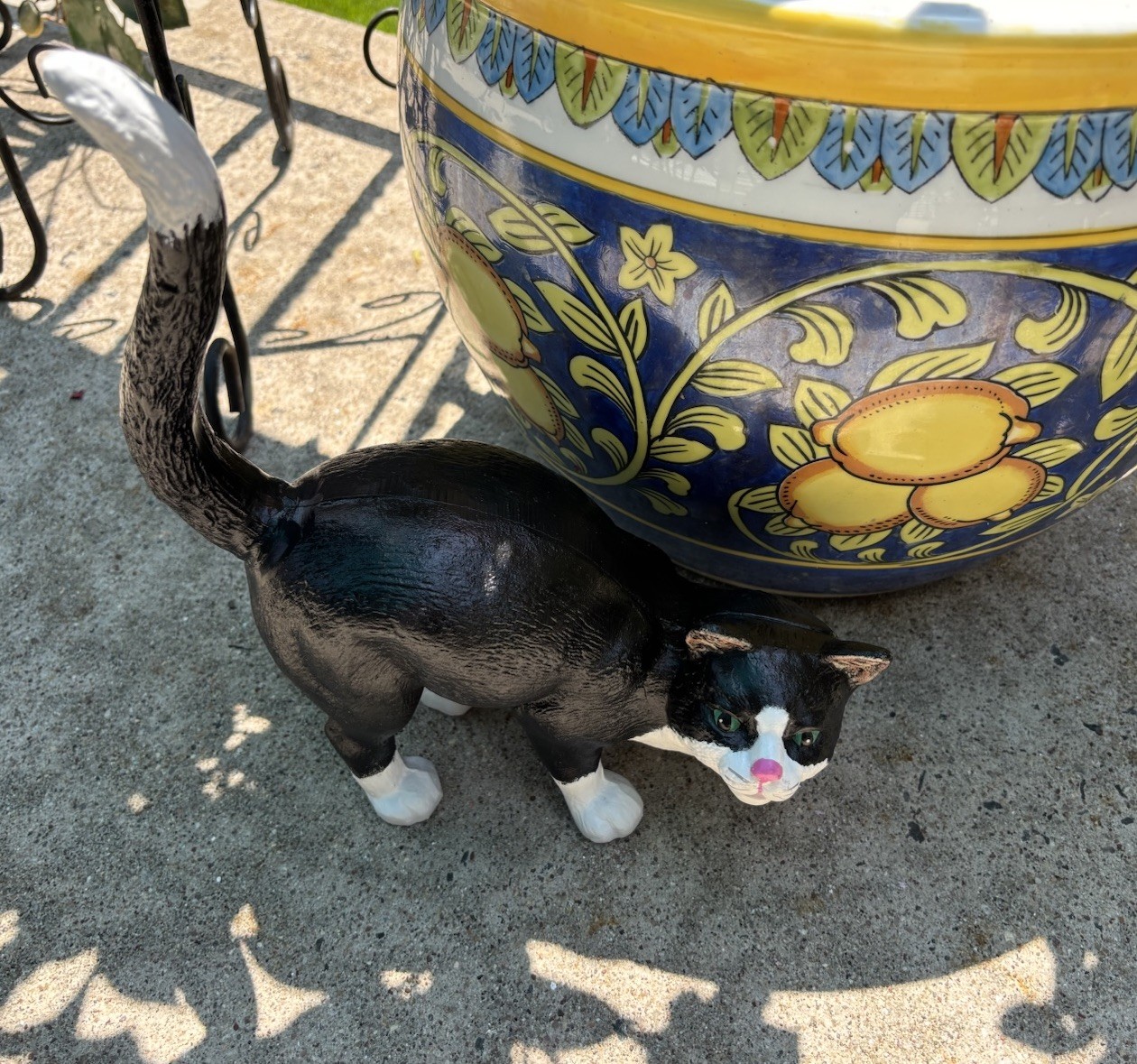 Adorable Hubley Style Tuxedo Cat Cast Iron Door Stop Lawn Decor Hand Painted 11”