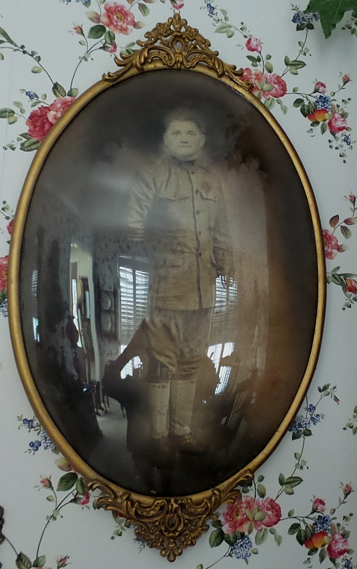 Antique WW1 American Soldier Tin Gold Ornate Frame Convex Glass 24