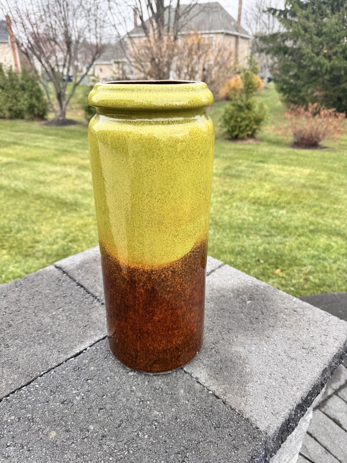 Vintage Scheurich Keramik W. Germany Fat Lava Vase Green Brown MCM 16.75”