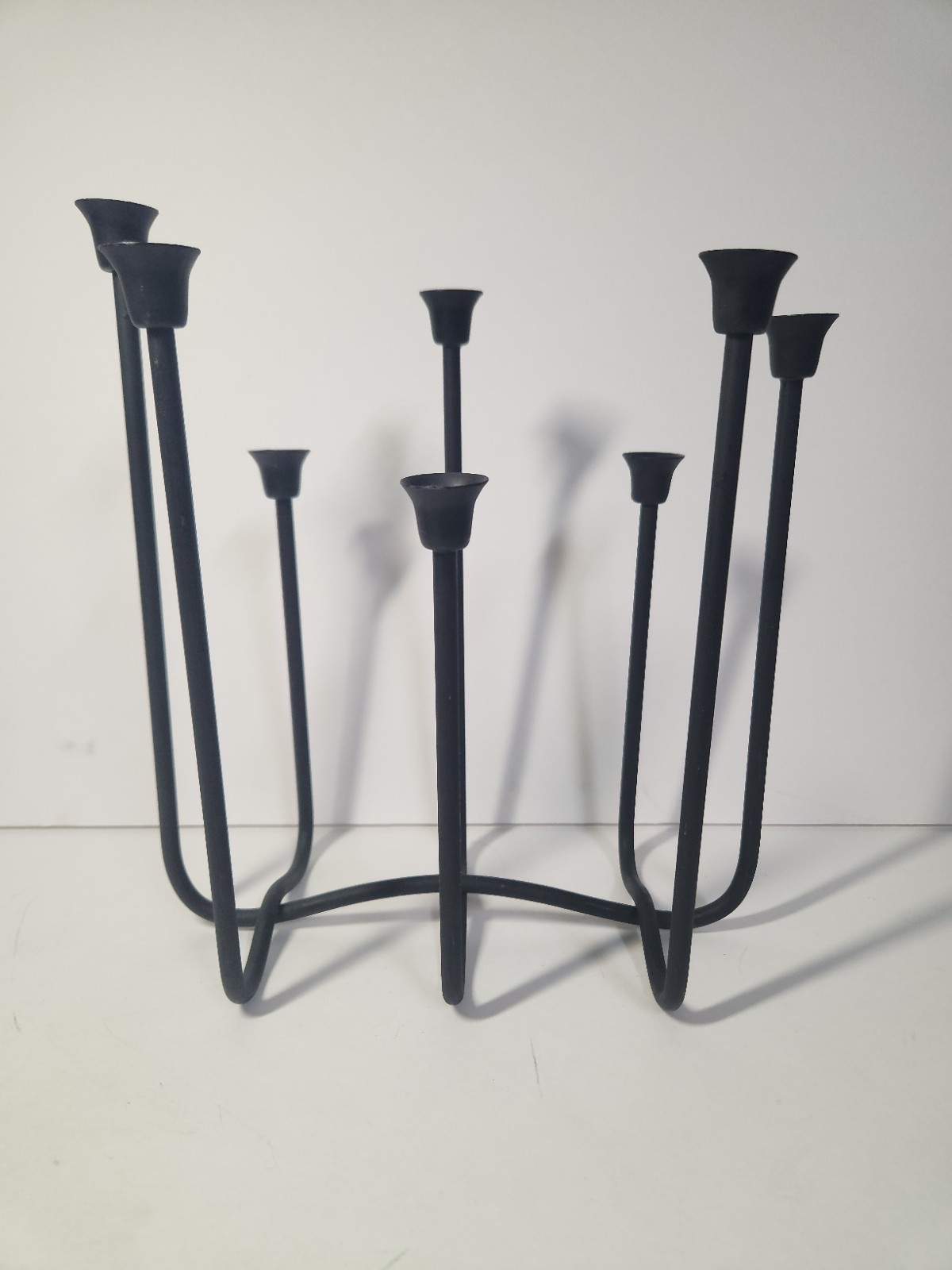 Vintage MCM Style Black Wrought Iron 8-Arm Taper Candelabra Candle Holder