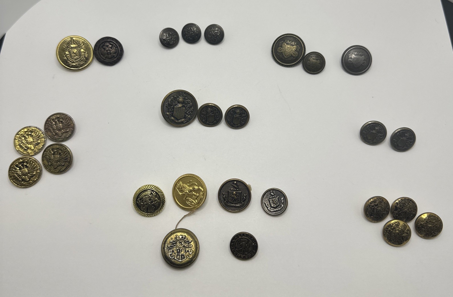 Vintage Metal Coat of Arms Crest Heraldic Uniform Buttons Lot Of 28 Brass