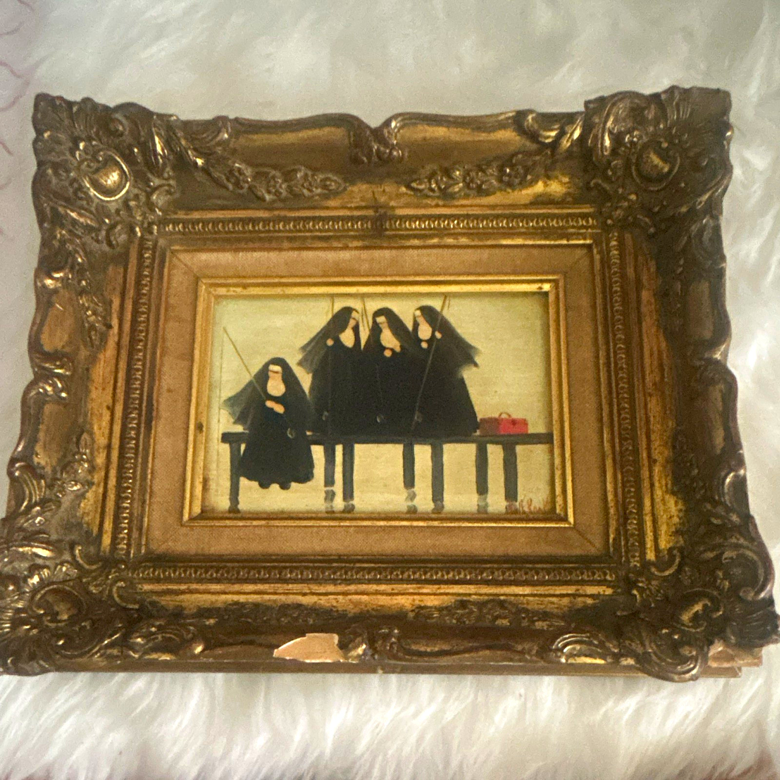 Original Patti Rock 4 nuns painting. Signature is authentic & visible
