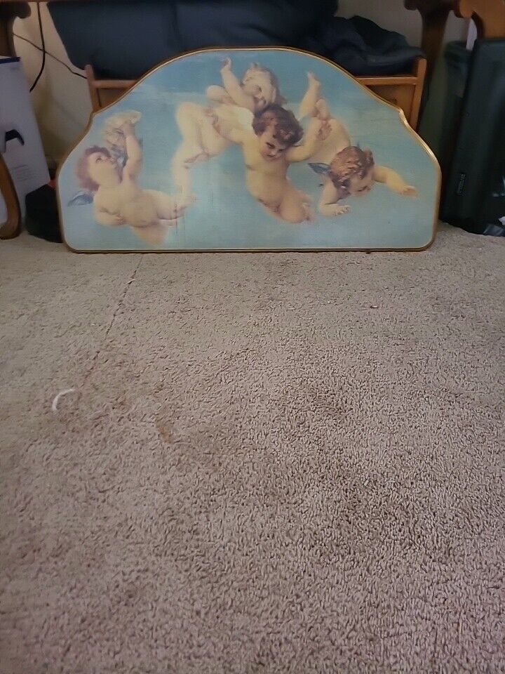 Rare Cherub Angels Twin Size Backboard Style Hanging Picture Frame 1994