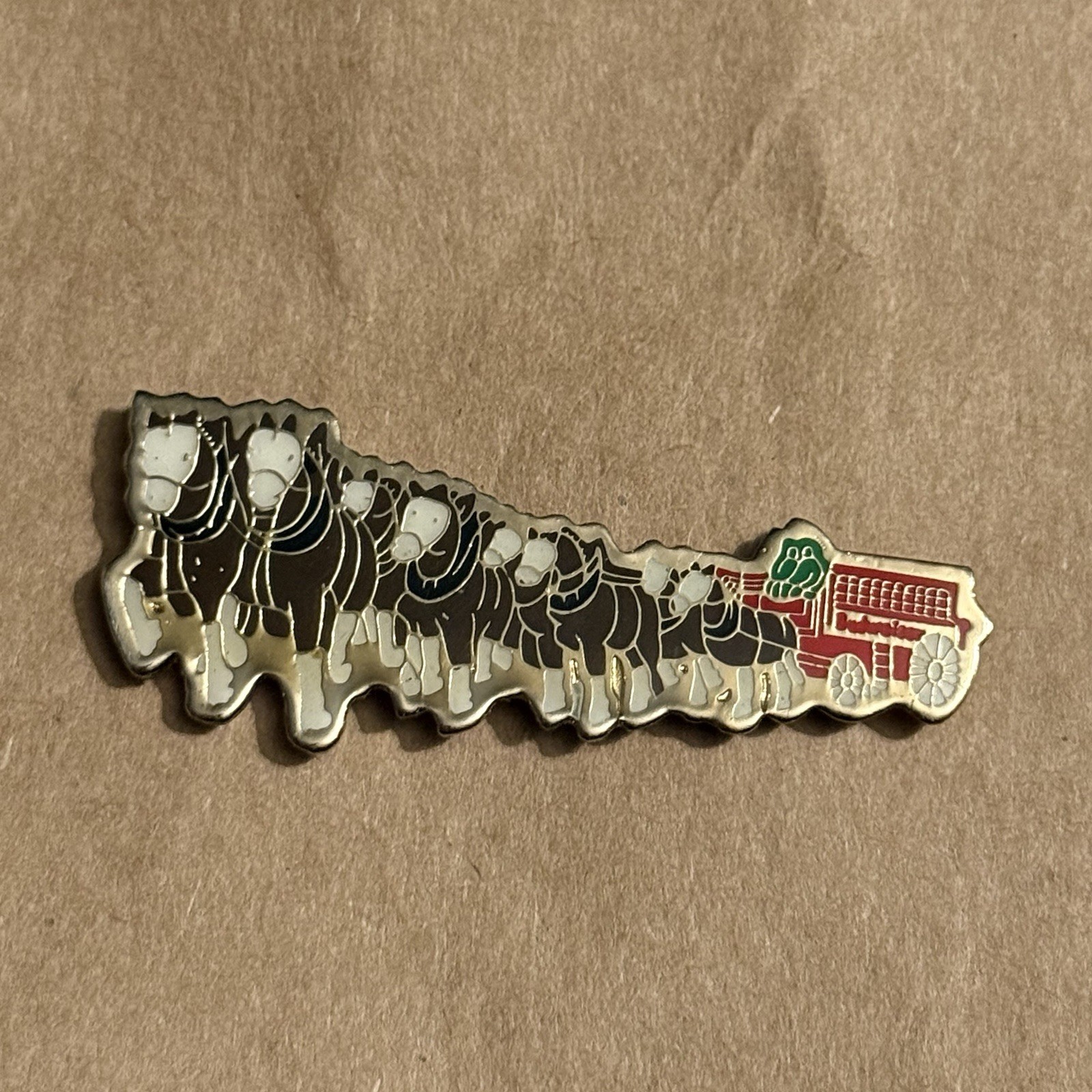 Vintage 1980 Budweiser Clydesdale Horses with Wagon Lapel Pin 2 Inch Beer 