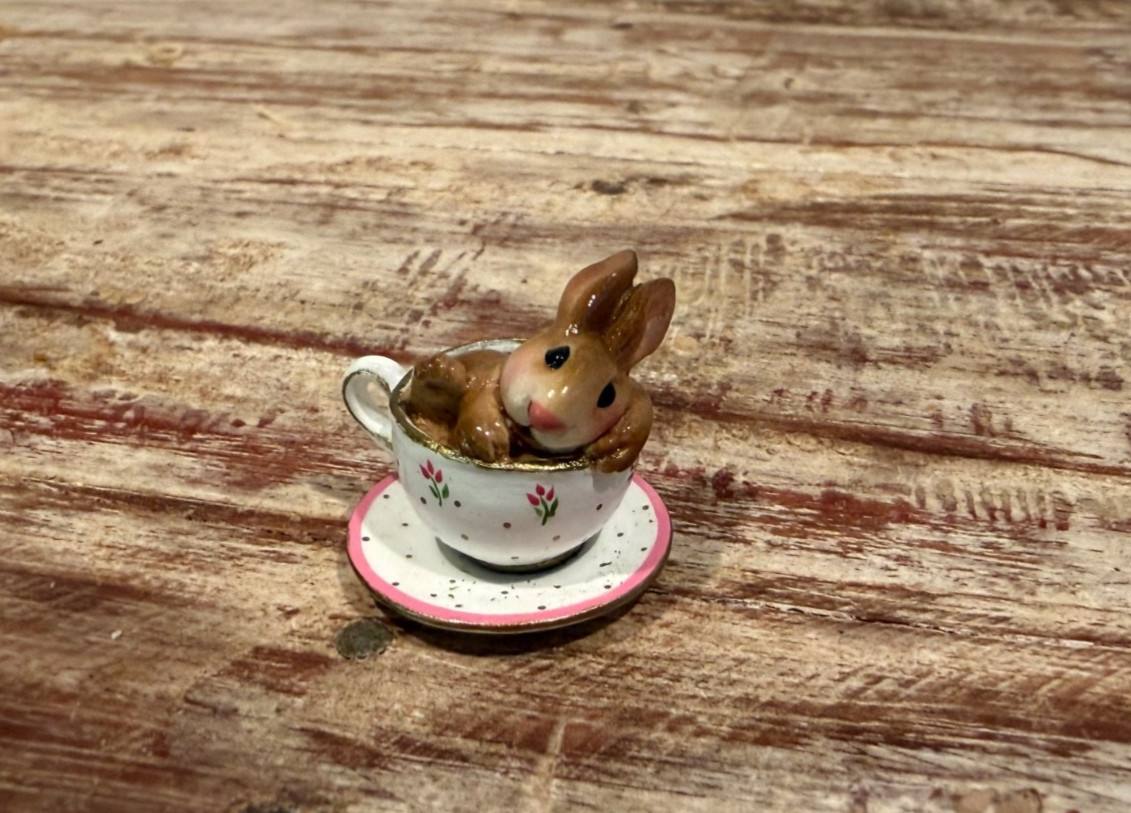 Wee Forest Folk CUPPA COTTONTAIL, BUNNY, Teacup. WFF# B-28, Teacup Bunny