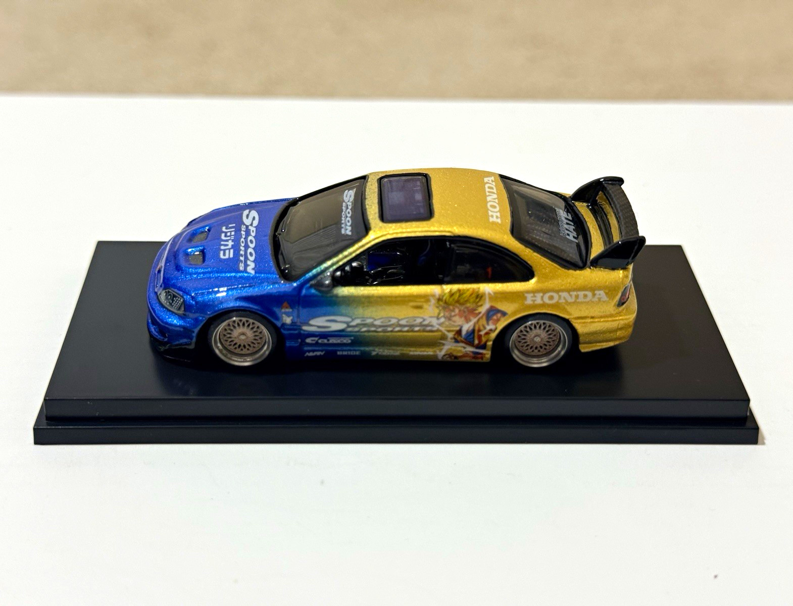 Hot Wheels Honda Spoon Blue/Gold 1:64 Diecast Car w/ Display Base Clear Case