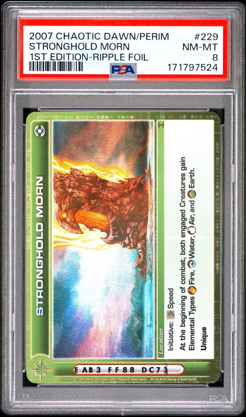 2007 CHAOTIC DAWN OF PERIM 1ST EDITION-RIPPLE FOIL #229 STRONGHOLD MORN PSA 8