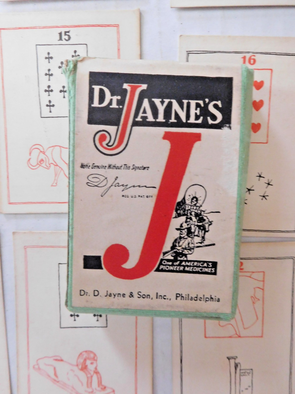 Vintage Dr. Jayne\'s Egyptian Fortune Telling Playing Cards all 36 cards + Box