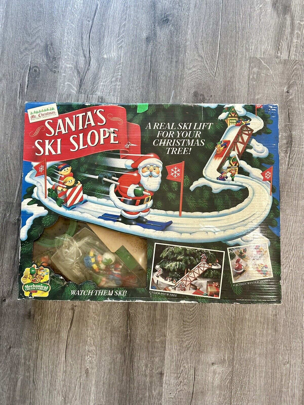 Vintage Mr. Christmas Santa's Ski Slope In Original Box Tested Working