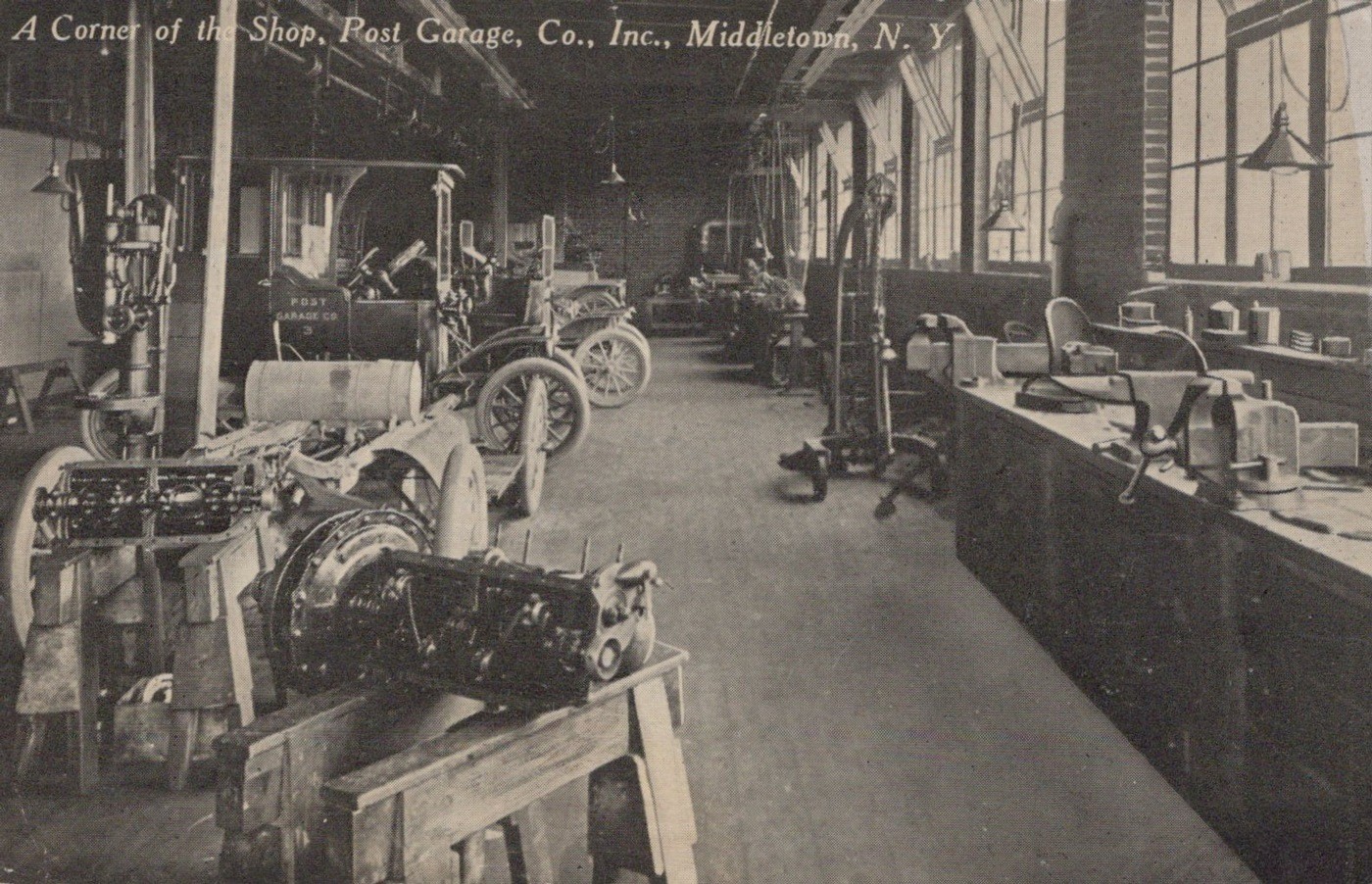 Post Garage Co Shop Interior Middletown NY Antique Autos 1910s - Photo Postcard