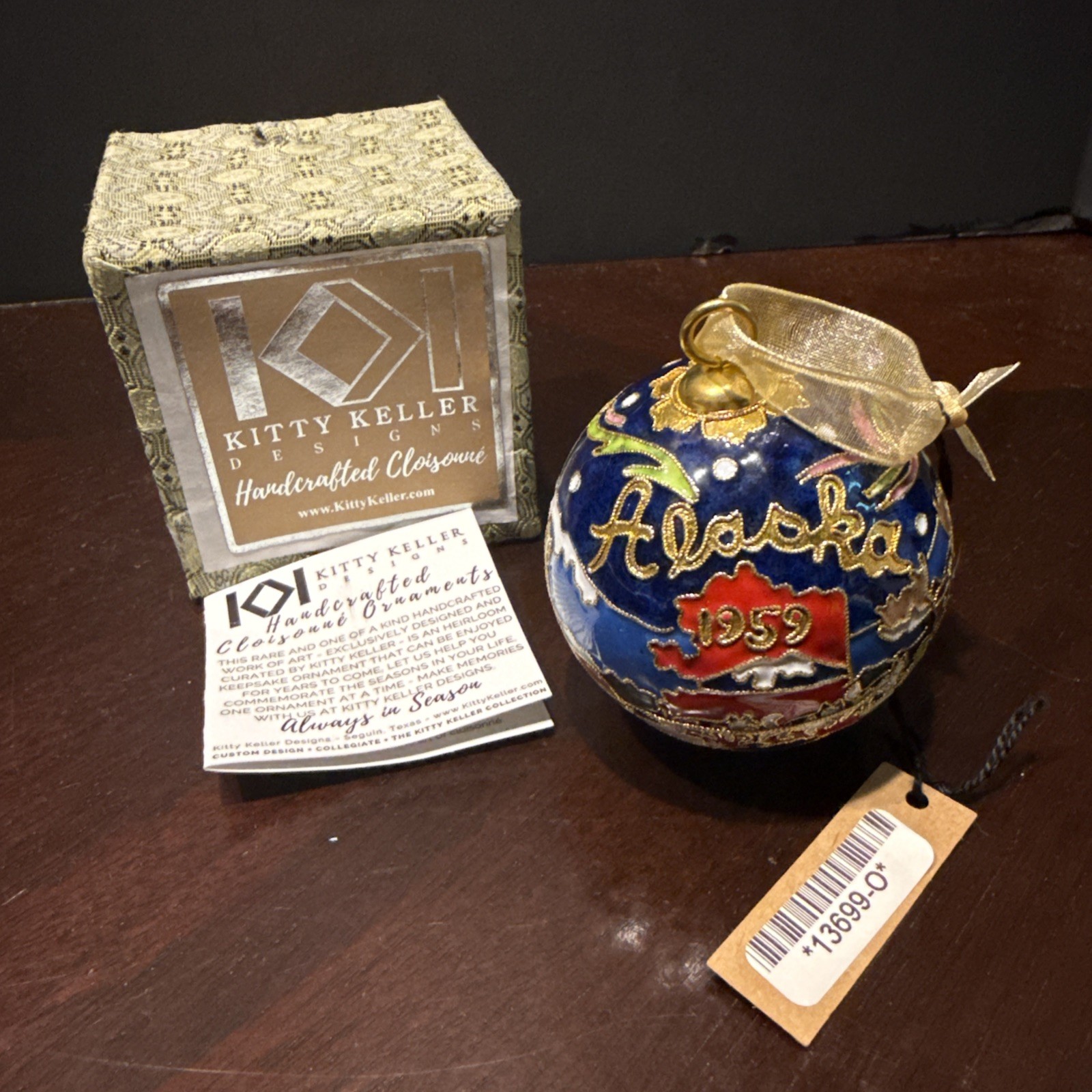 0881     Kitty Keller Alaska Cloisonné 24K Gold/ Enamel Christmas Ornament