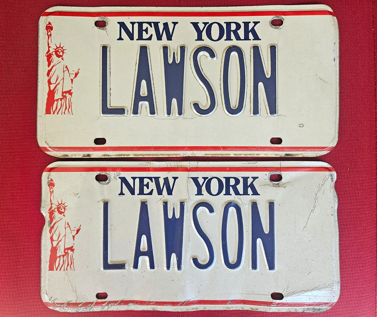 1986-2000 New York License Plate Pair LAWSON NY Tag Liberty Original