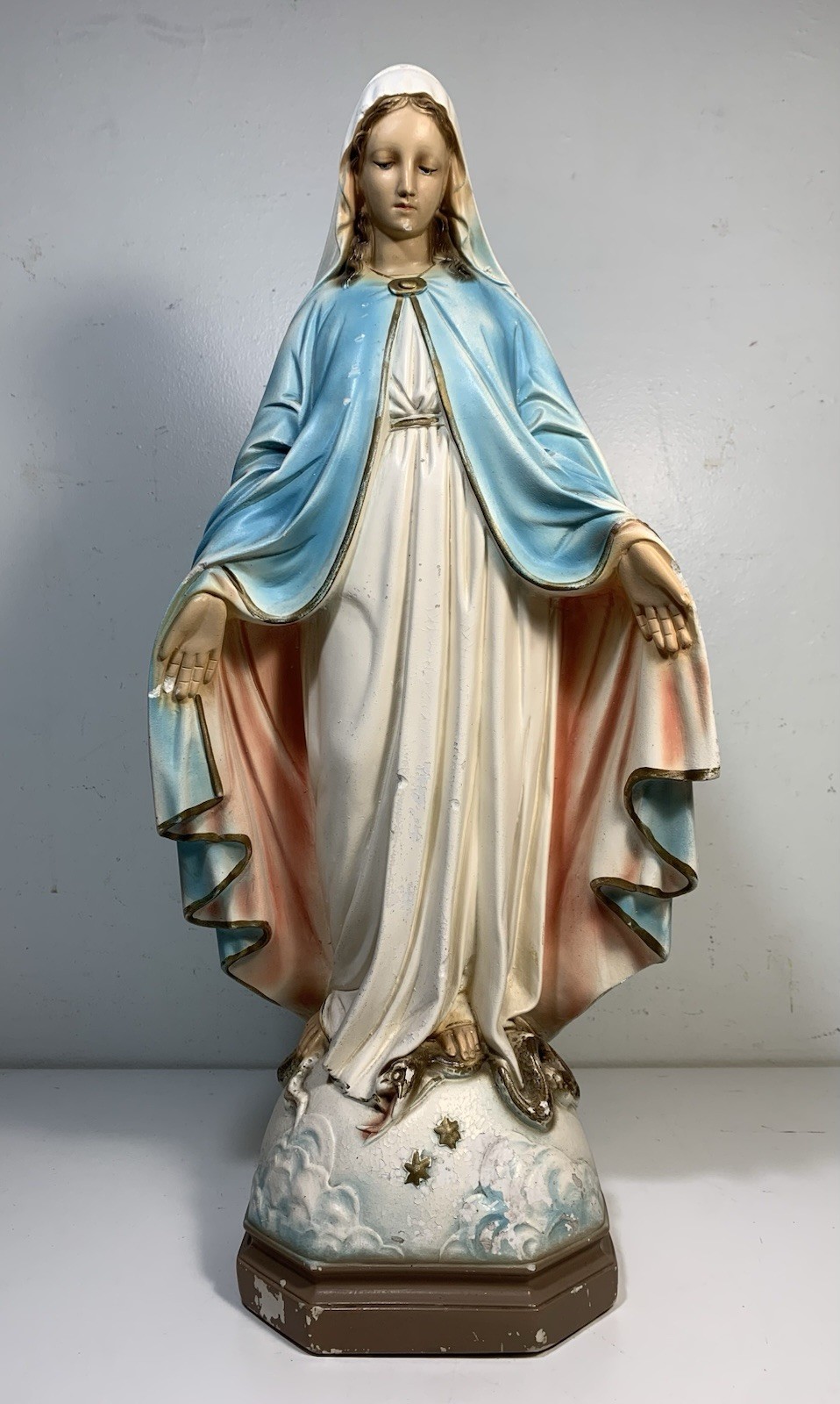Beautiful Vintage Plaster Statue Of Mary, Our Lady Of Grace, 20” Chalice Statue