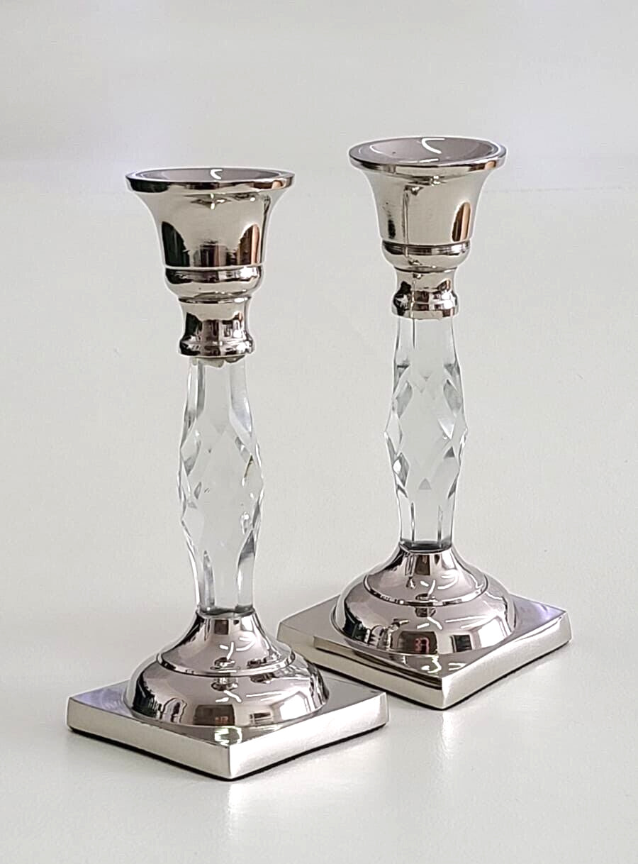 Classic Touch Tervy Candle Holders with Crystal Glass Base Set of 2