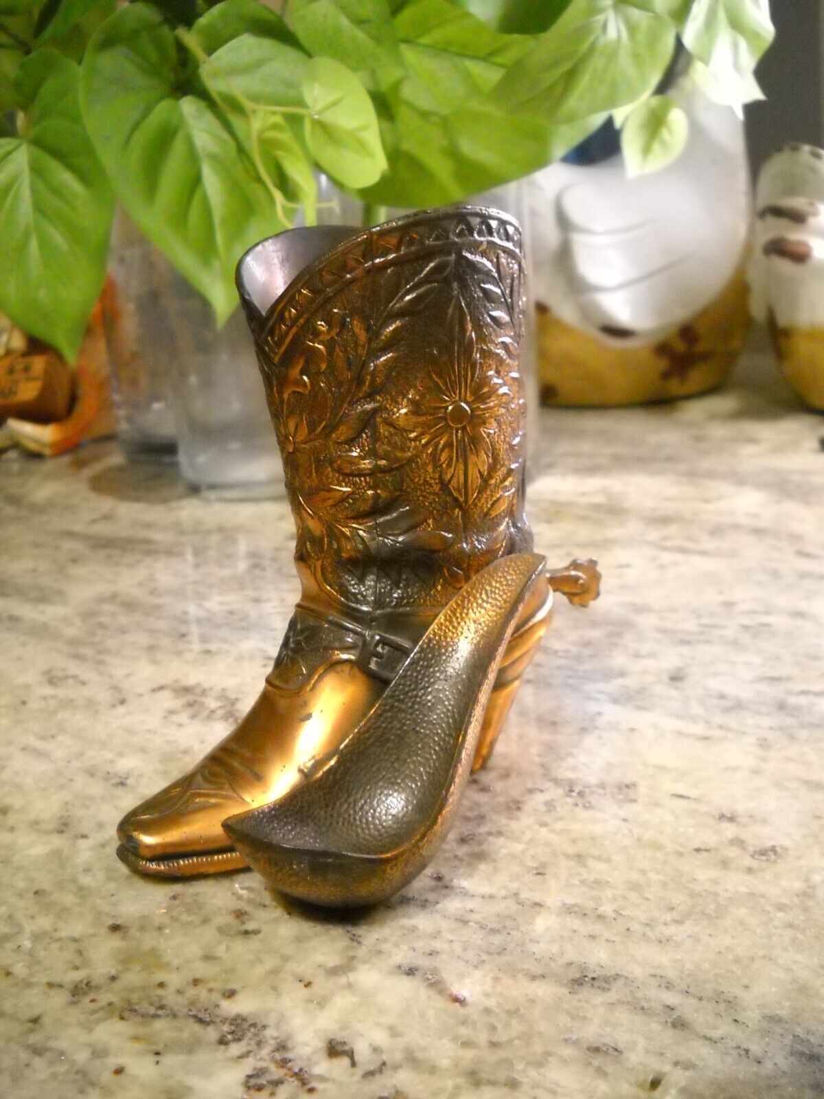 Vintage Large Cast Copper Western Cowboy Boot Pipe Rest / Holder.
