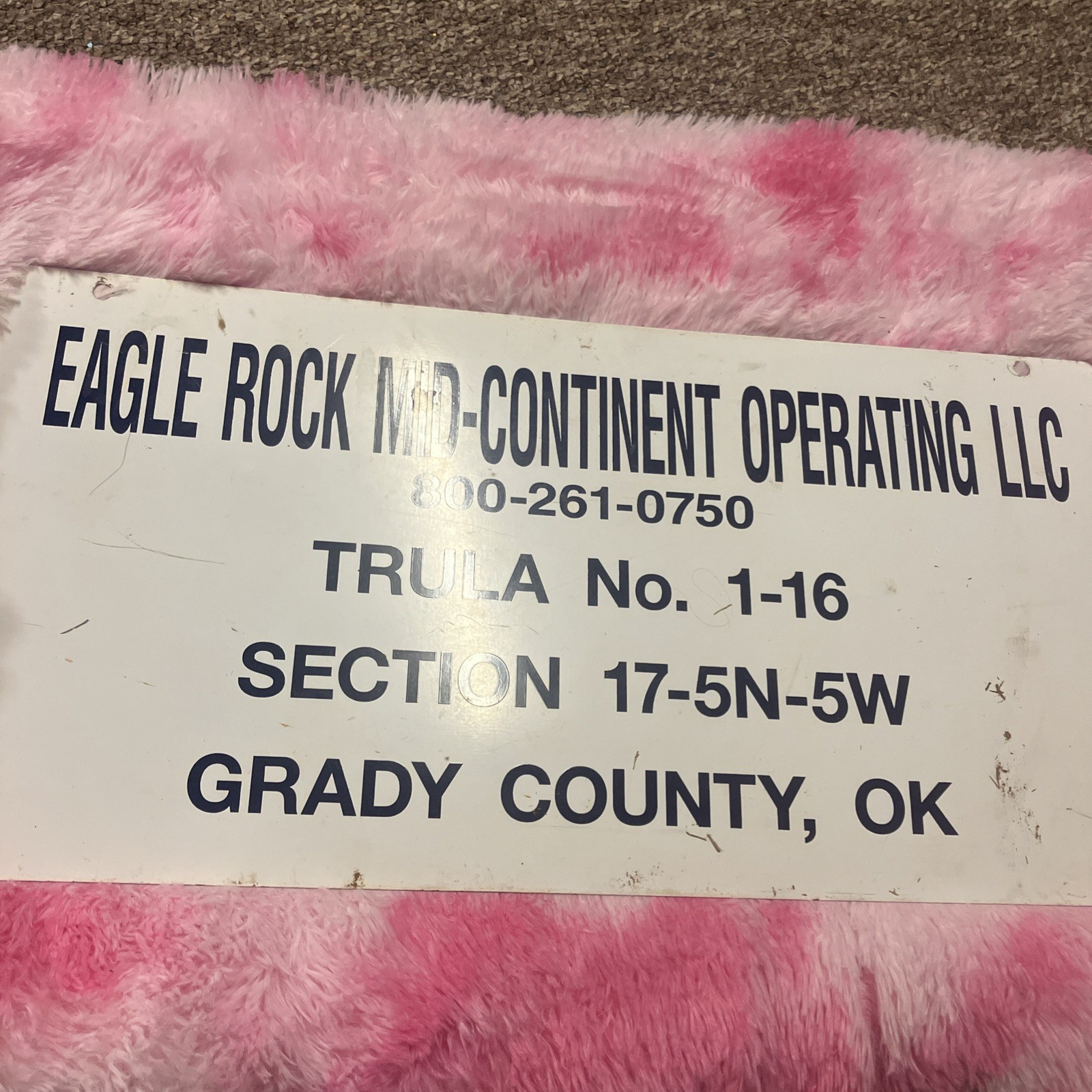 Vintage Eagle Rock Mid-Continent Oil Lease Sign Garvin County Oklahoma 