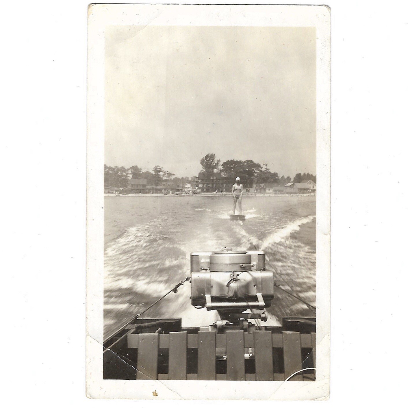Vintage Snapshot Photo Girl Wakeboarding Waterskiing Lake Boat C1939 Woman Lady