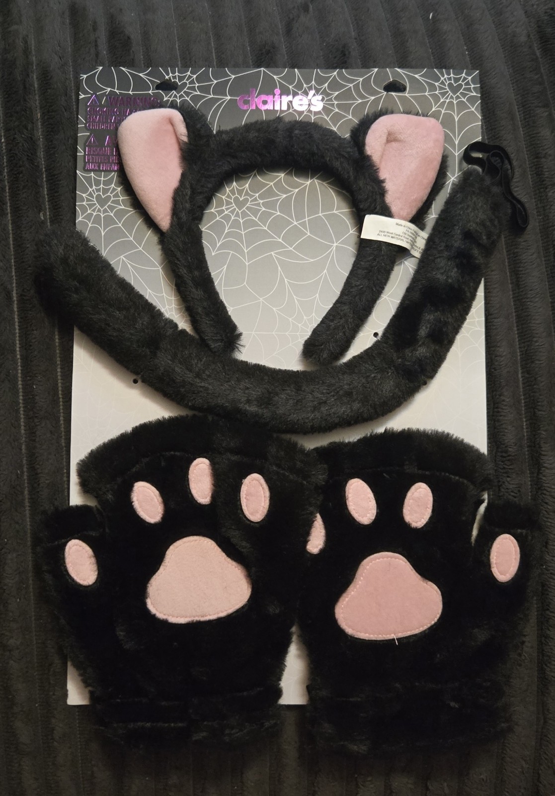 Claire\'s Black Cat Costume 4 Piece Set  One Size Ears Tail Mittens Halloween New