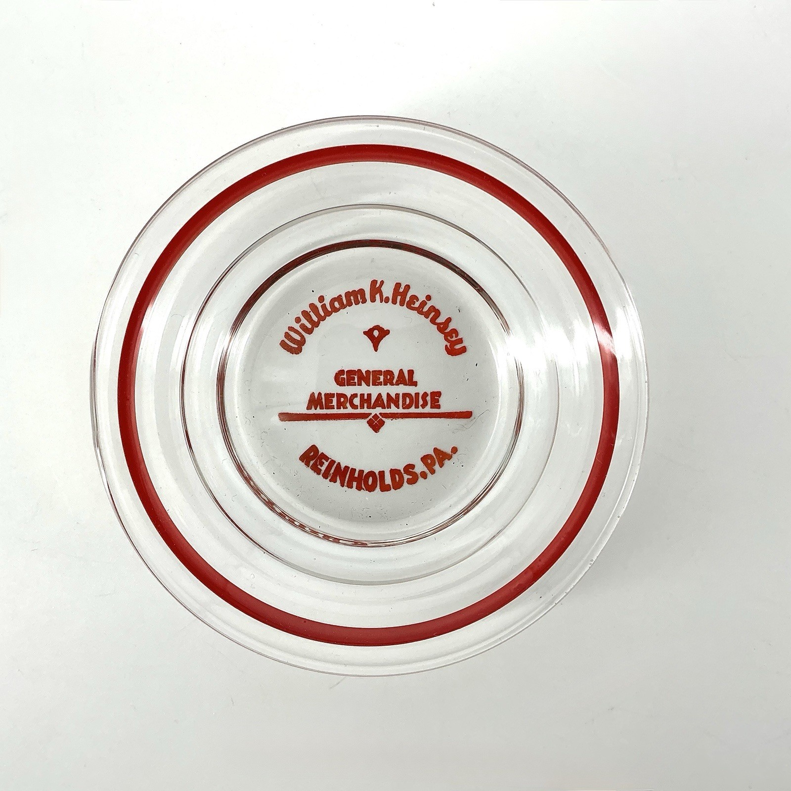 Vintage Advertising Glass Trinket Dish Ashtray William K Heinsey Reinholds PA Vintage Advertising Glass Trinket Dish Ashtray William K Heinsey Reinholds PA