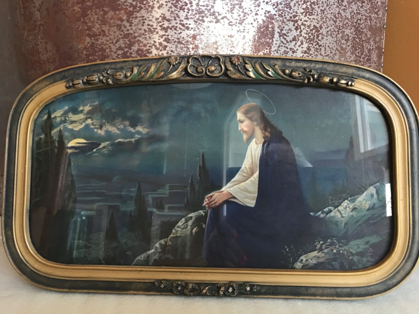 Vintage Jesus On The Mount of Mt Olives Print Religious Christian Framed