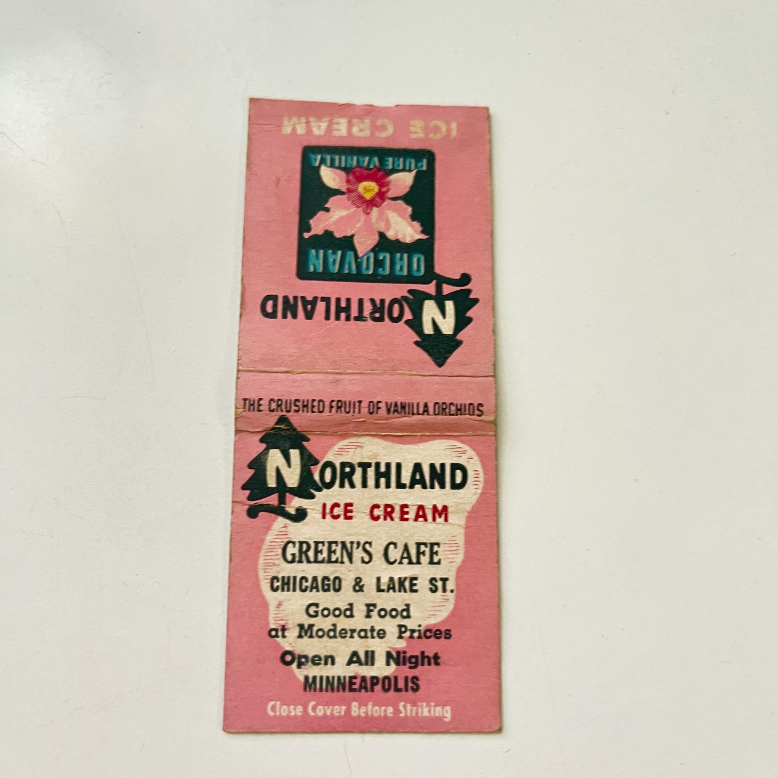 Northland Ice Cream Green\'s Cafe Minneapolis Vintage Matchbook Cover TMB93-6