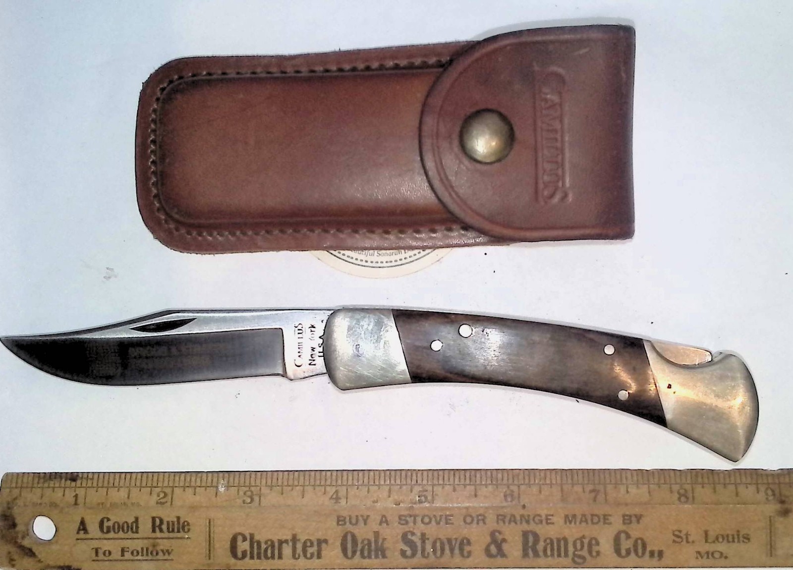 Camillus Lockback Knife #886 NY USA With Leather Sheath.. Camillus Lockback Knife #886 NY USA With Leather Sheath..
