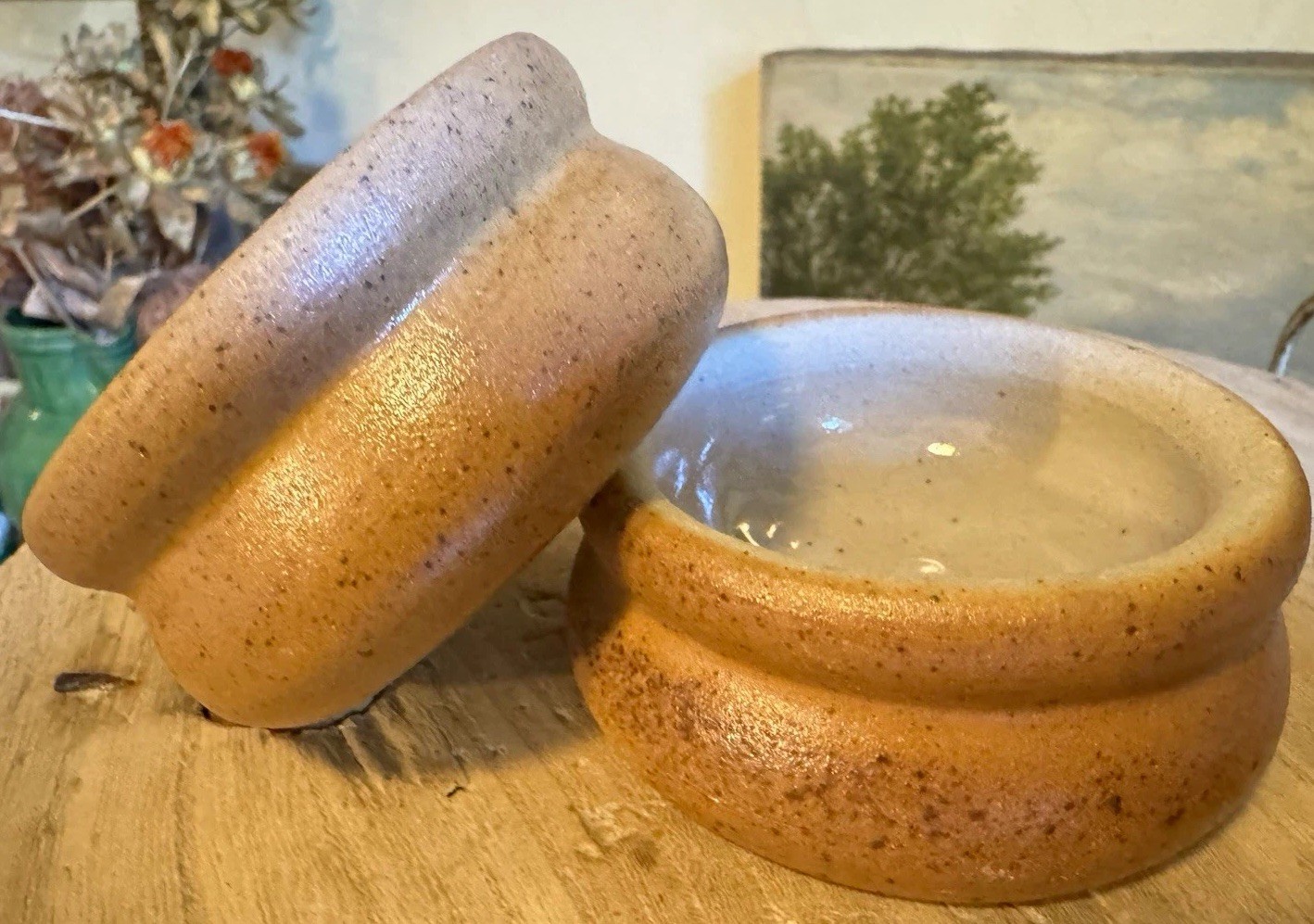 Vintage French Butter Pot Set Stamped Stoneware
