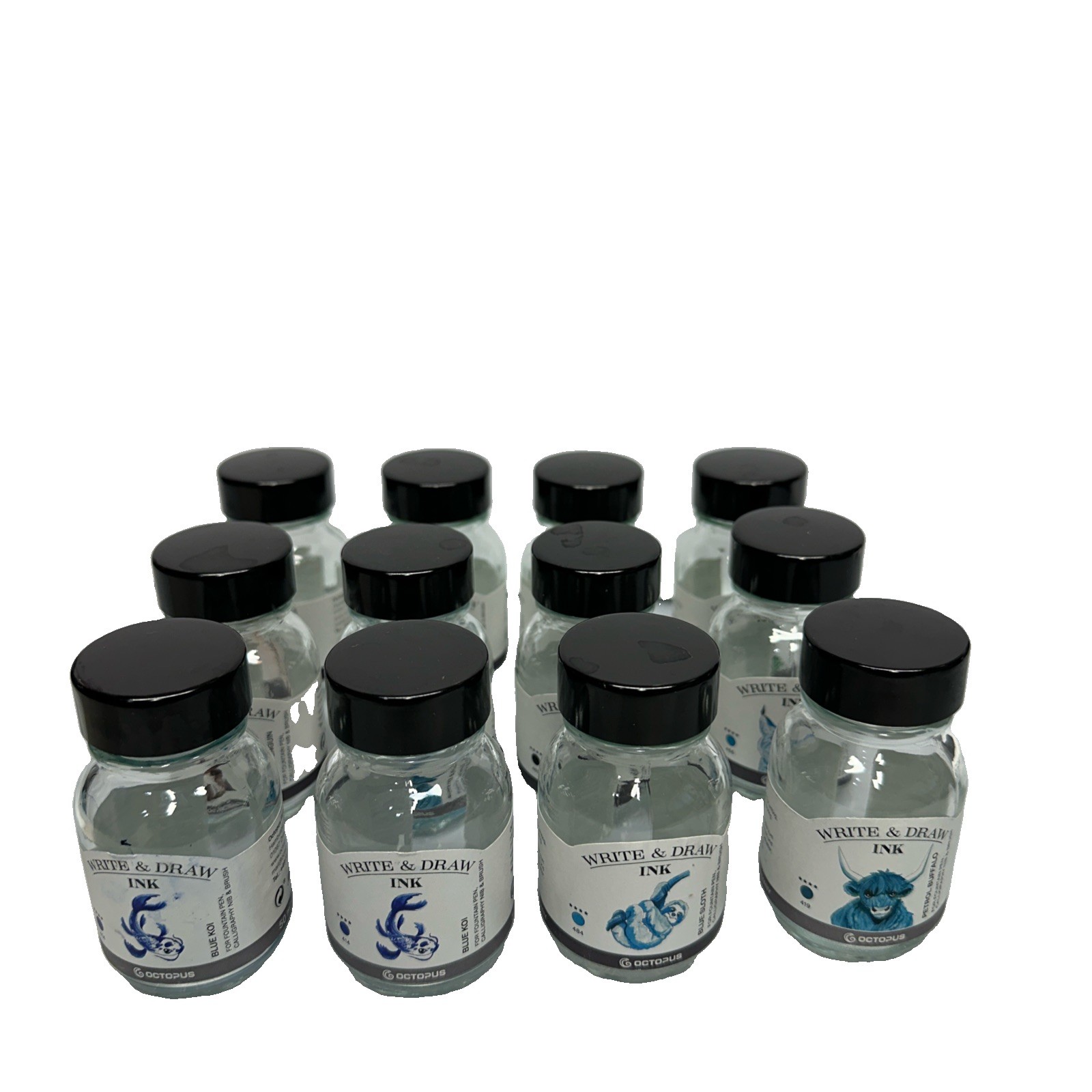 Lot (12)Empty Ink Bottles, 50ML, Excellent Condition, Glass,#69