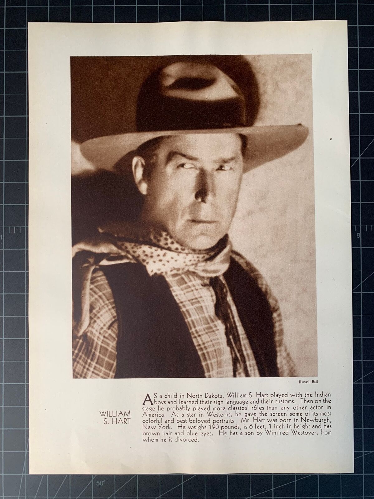 Vintage Circa 1930 William S. Hart Photoplay Portrait