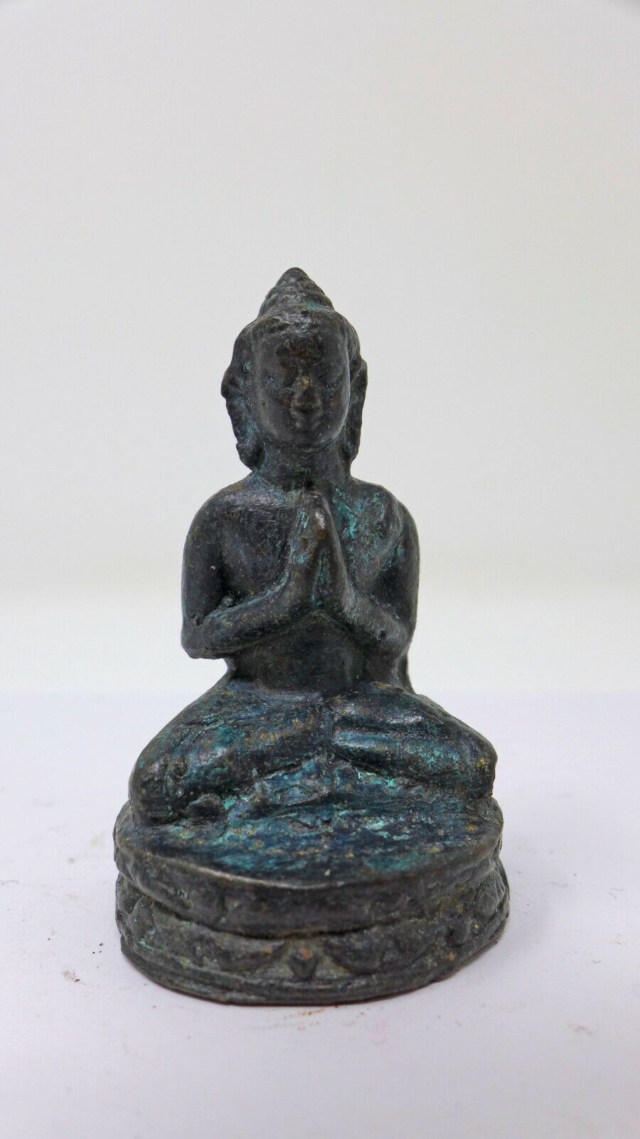 Indonesian/Balinese Handcrafted Wrought Iron Smal Green Meditating Buddha Statue