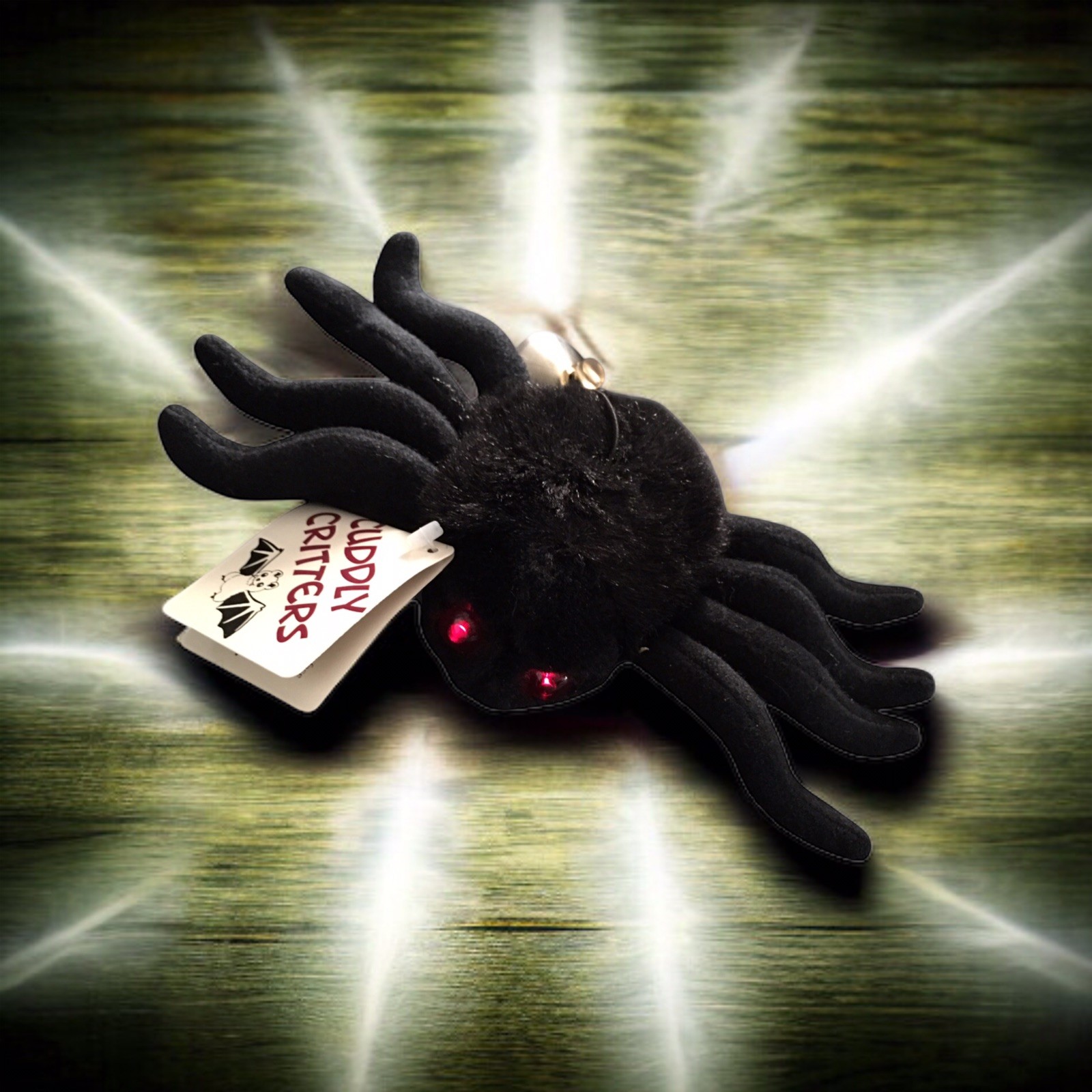 Vtg PLUSH Spider Halloween Cling Suction Cup Blinking Red Eyes 10” L Eerie Sound