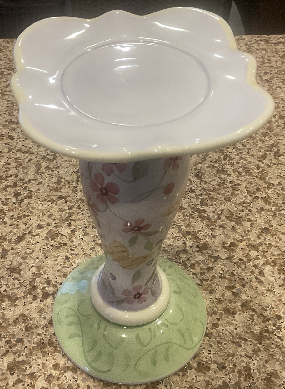 VTG CAPRIWARE CERAMIC PILLAR 10 INCH FLORAL CANDLE  STICK HOLDER HAND PAINTED