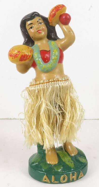 antique Hawaii hula girl uli uli nodder bobblehead 6 3/4 inch tall