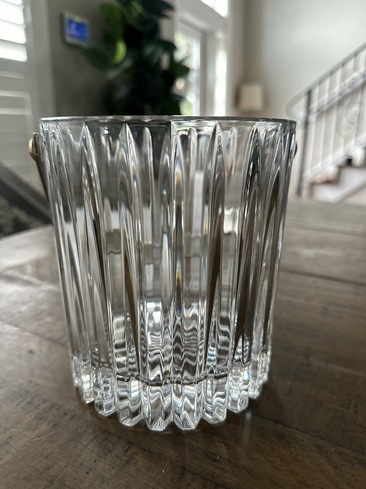 Vintage Heavy Crystal Ice Bucket With Polished Silver Handle.