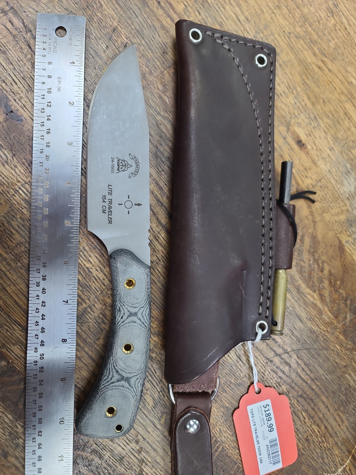 Tops Lite Traveller Fixed Blade Knife 154CM Blade Made In USA Tops Lite Traveller Fixed Blade Knife 154CM Blade Made In USA