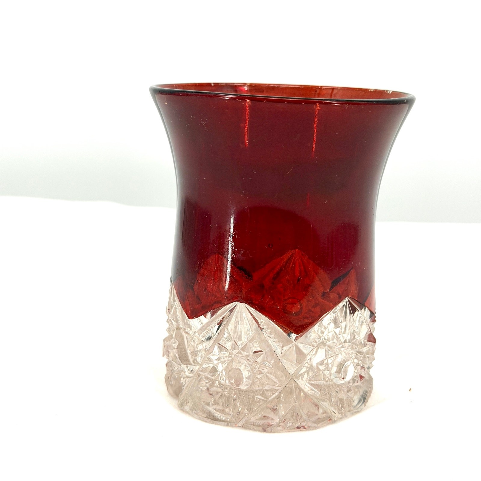 Vintage 1900s EAPG Ruby Stained Clear Cut Glass Souvenir Pittsburg Small Vase