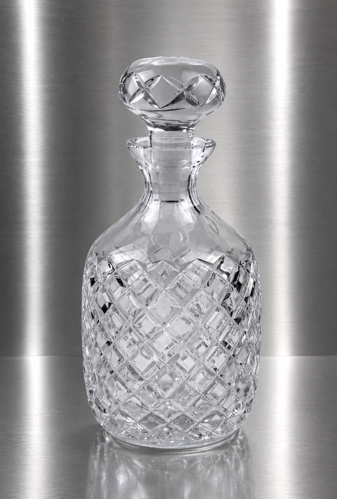Vtg English Lead Crystal Decanter w Cross Hatched Diamond Pattern, 1980, 8.5\ Vtg English Lead Crystal Decanter w Cross Hatched Diamond Pattern, 1980, 8.5\