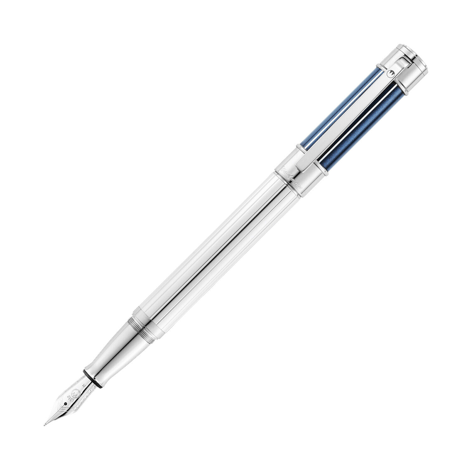 Waldmann Commander 23 Fountain Pen in Sterling Silver and Blue Lacquer, Broad
