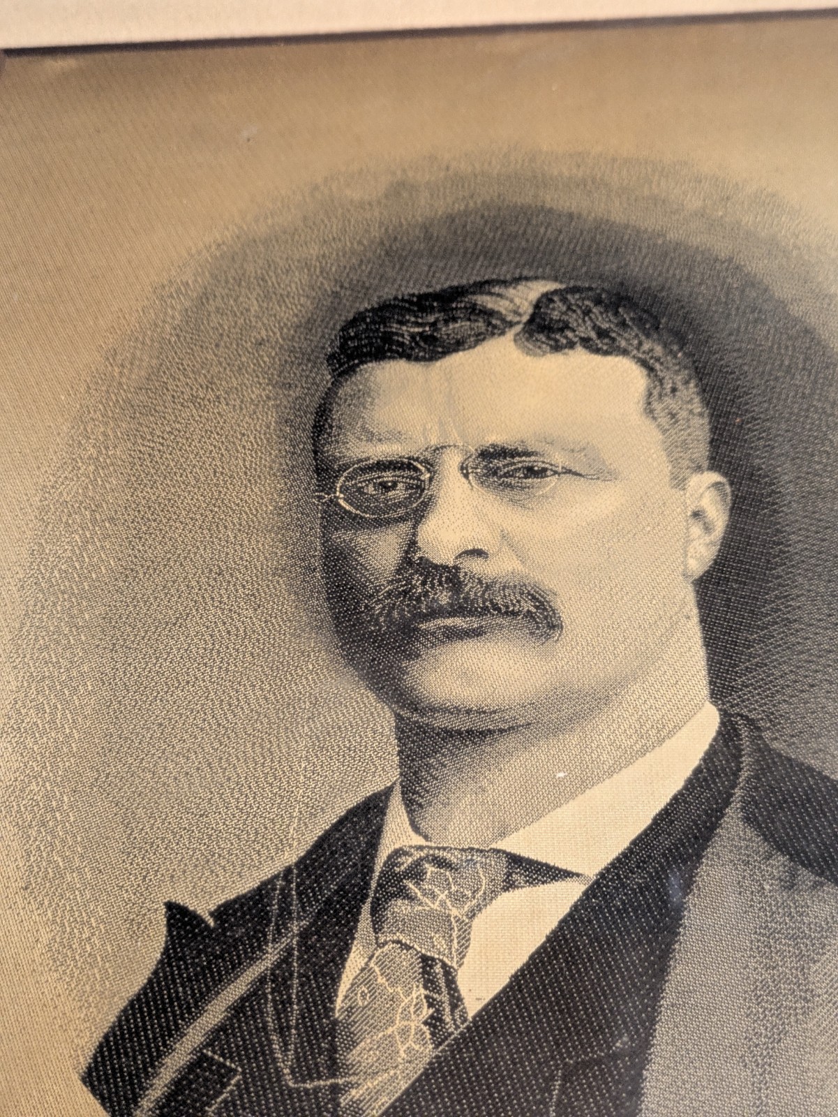 Antique Theodore Roosevelt Silk Portrait Paterson Silk Textile Institute c1900