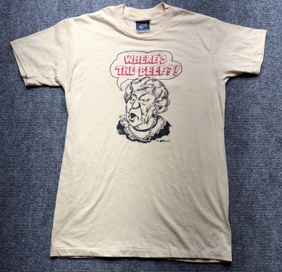 Vintage 1984 Wendy’s Where’s The Beef Tee Medium Sneakers USA 50/50 Clara Peller