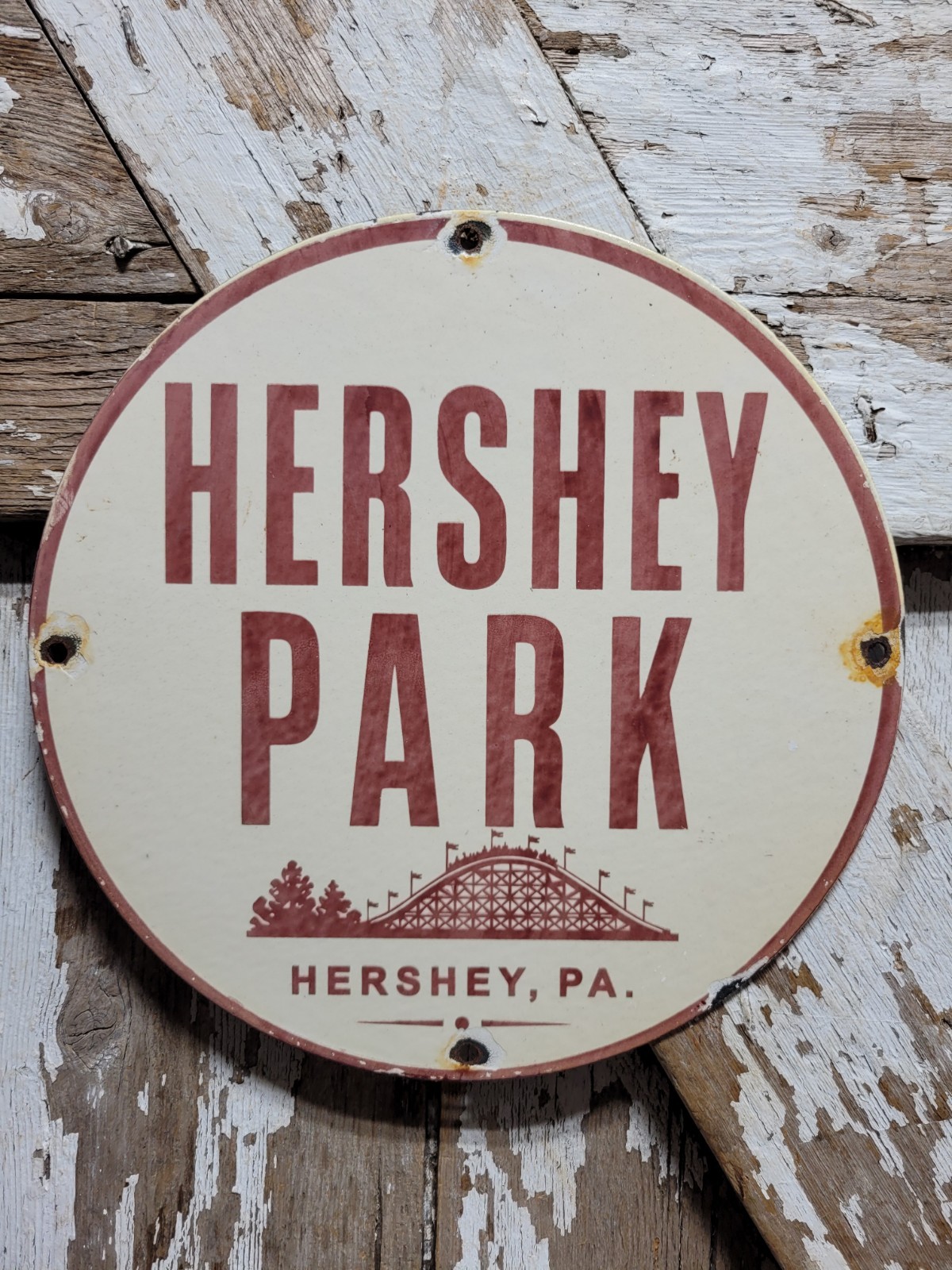 VINTAGE HERSHEY PARK PORCELAIN SIGN RARE OLD PENNSYLVANIA AMUSEMENT FAIR FOOD