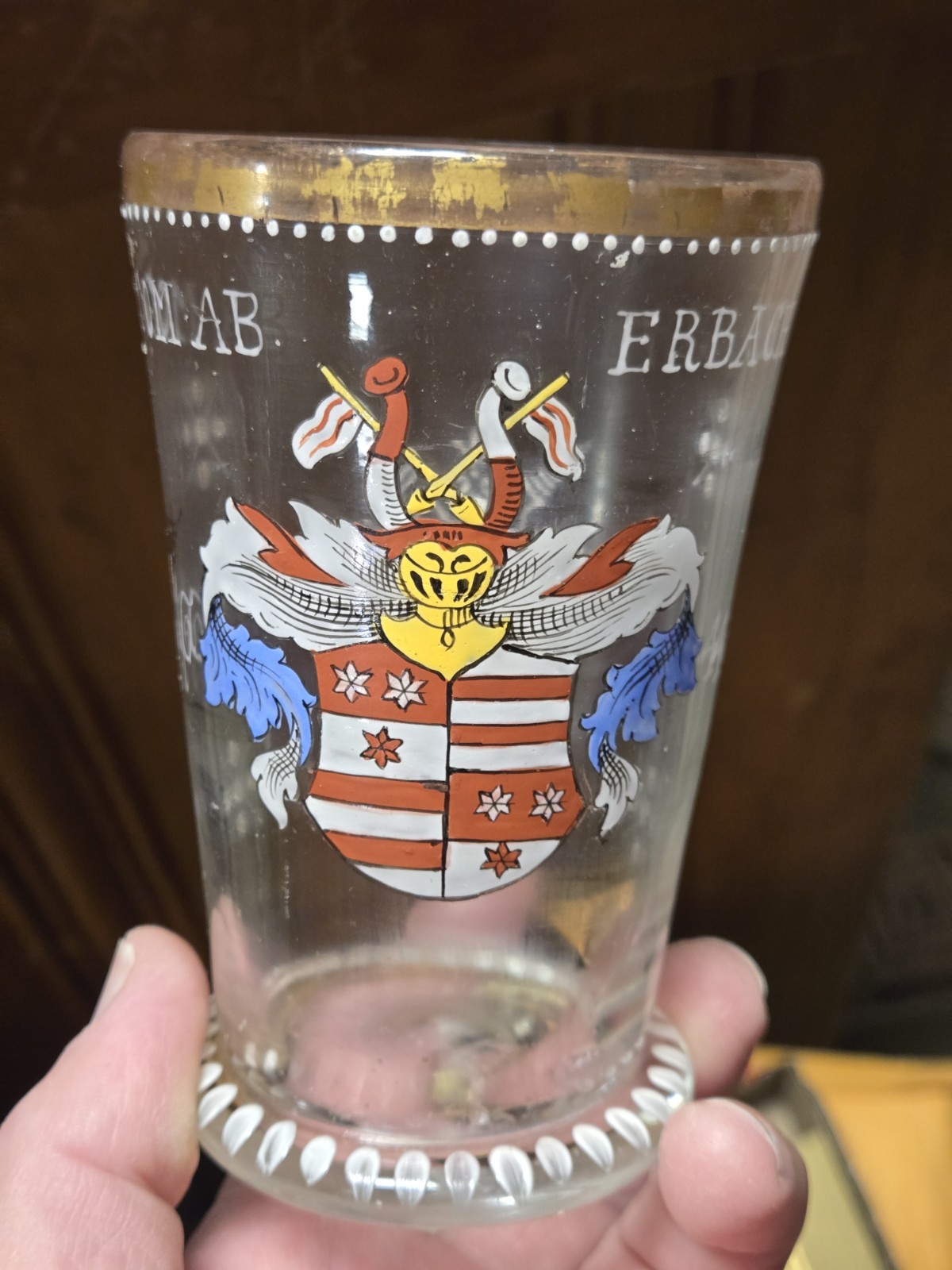 Rare Antique German 1642 ComAb Erbach Hand Blown Enamel Cup Glass Beaker Stiegel Rare Antique German 1642 ComAb Erbach Hand Blown Enamel Cup Glass Beaker Stiegel