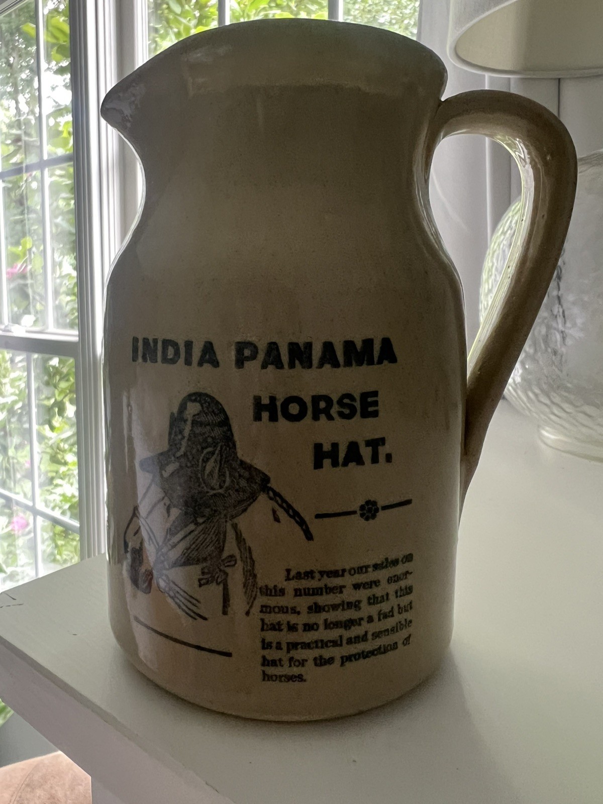 Vintage Moira Pottery India Panama Horse Hat Advertising Pitcher England Vintage Moira Pottery India Panama Horse Hat Advertising Pitcher England