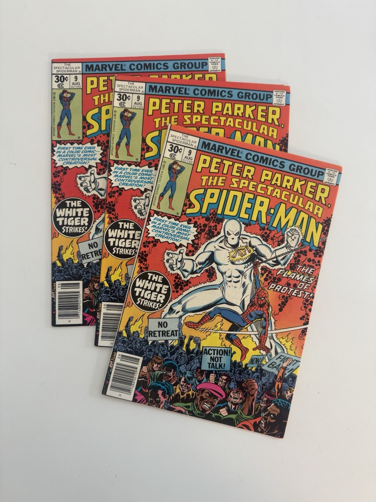 Peter Parker The Spectacular Spider-Man #9 1st App White Tiger 1977 - Lot of 3