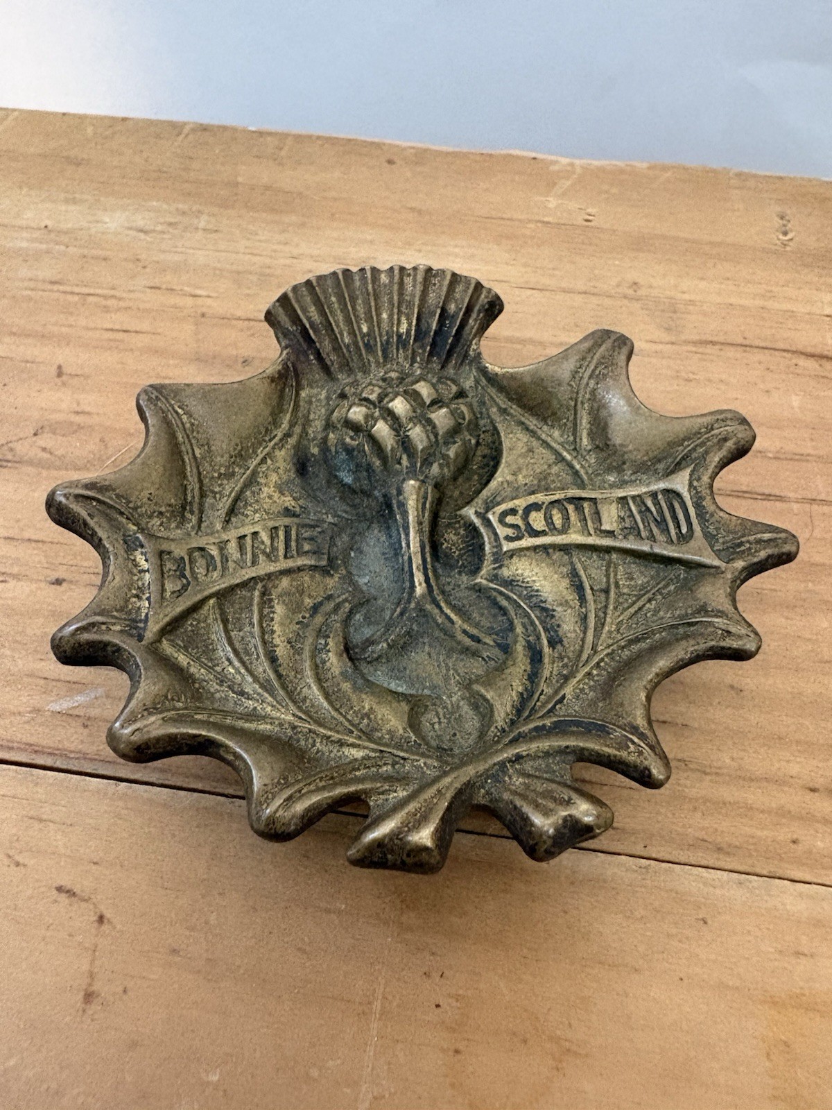 Vintage Bonny Scotland Thistle Brass Tone Trinket Dish Ashtray RD No 874863